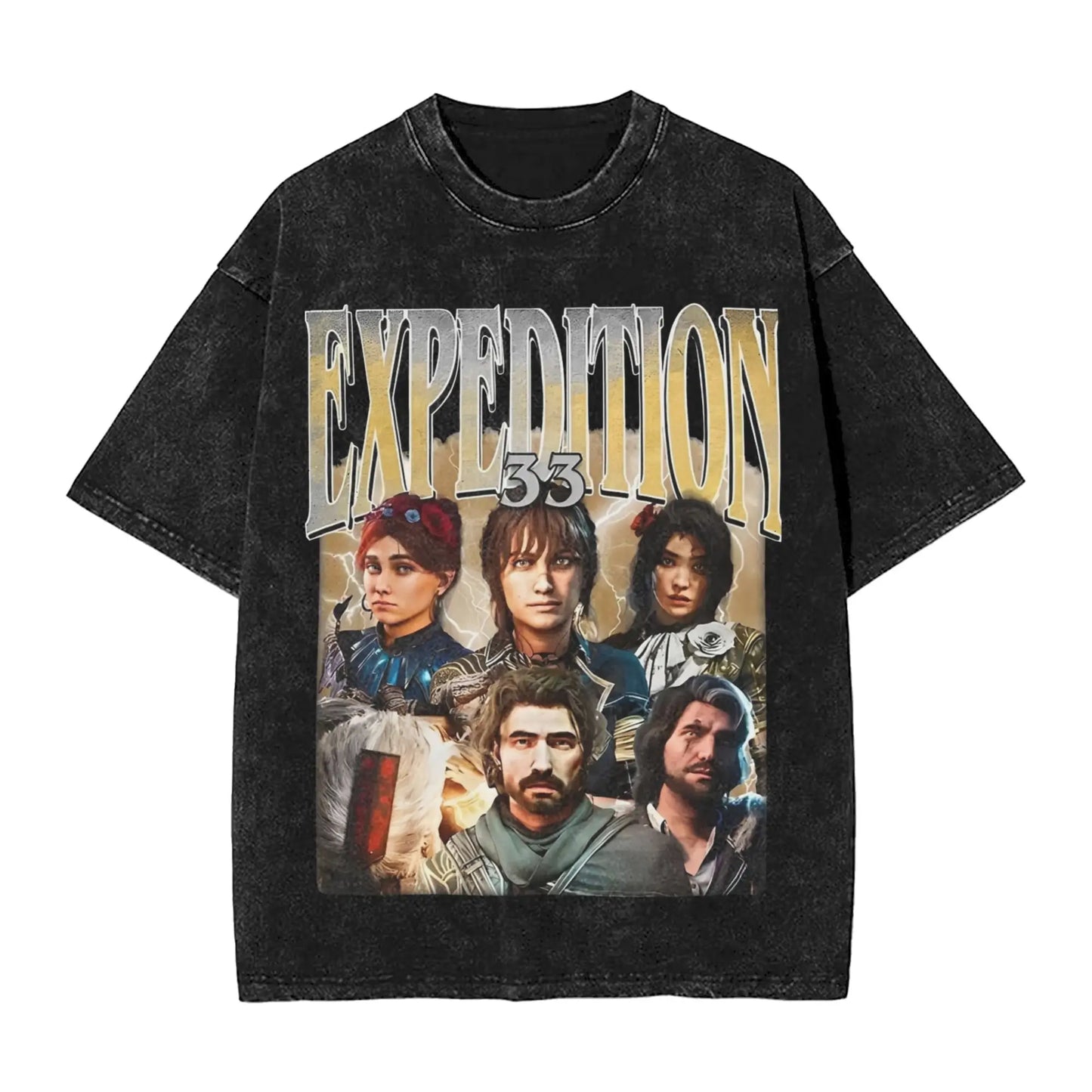 Washed T Shirts Game Fantasy Clair Obscur Expedition 33 Hip Hop Vintage T-Shirts Harajuku Short Sleeve Printed Tops Tees for Men