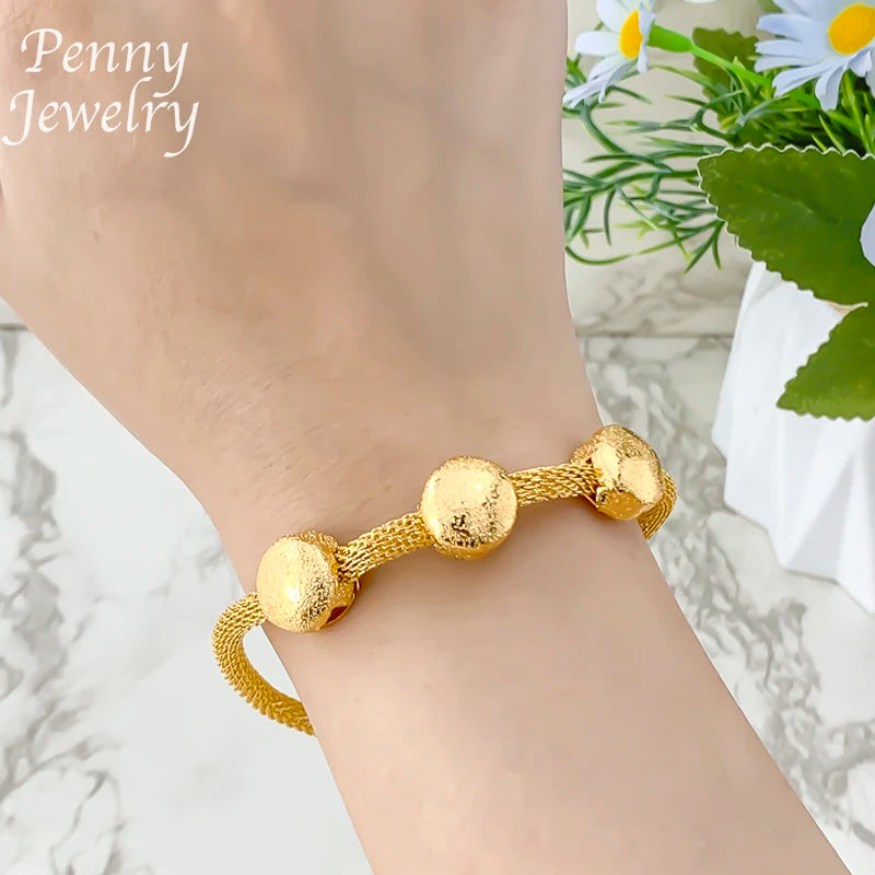 Exquisite Jewelry Set Beads Chain Necklace Earrings Bracelet Italian Dubai Gold Plated Jewellery for Banquet Party Wedding Gifts