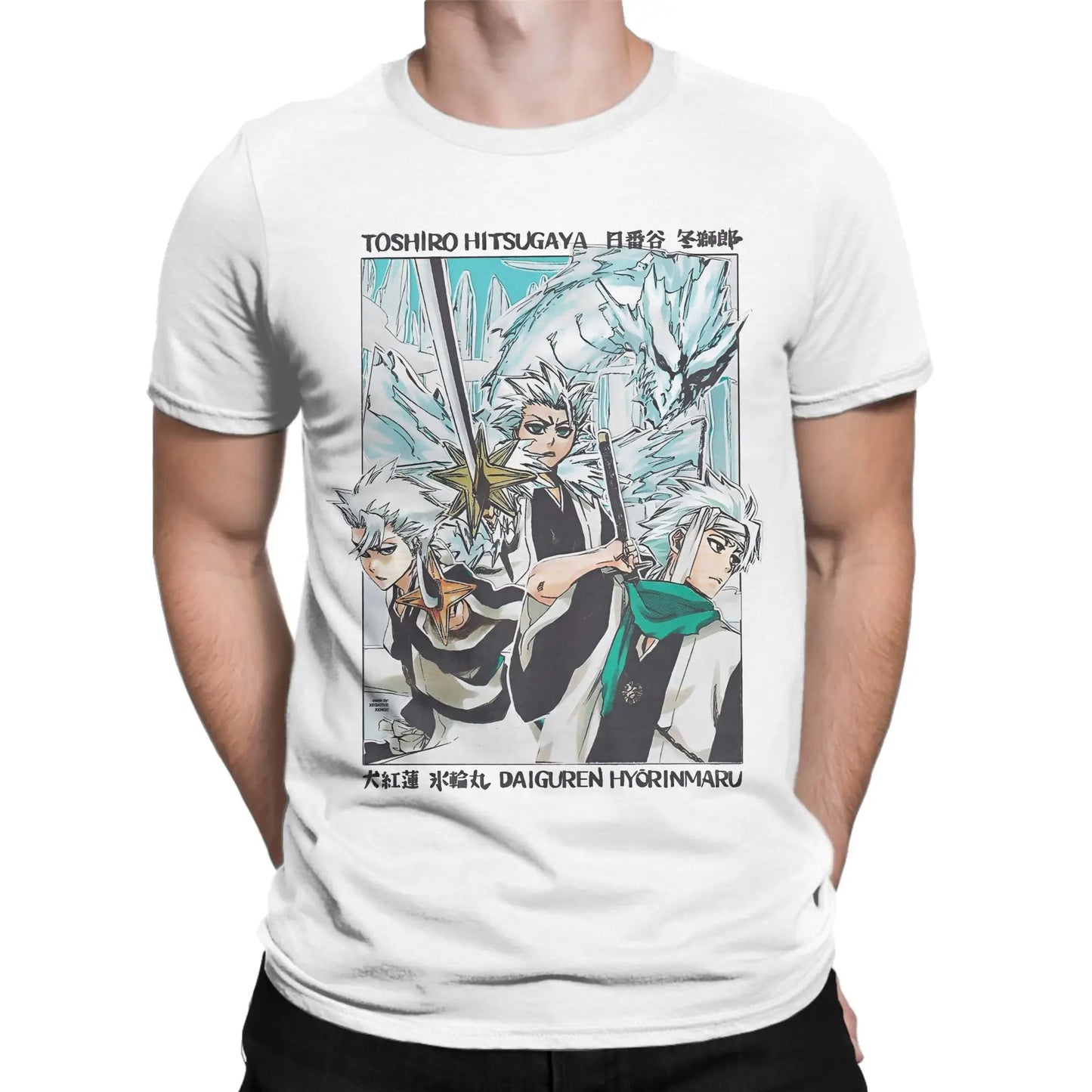 toshiro hitsugaya T-Shirt for Men  Funny Pure Cotton Tees Round Collar Short Sleeve T Shirt Summer Tops