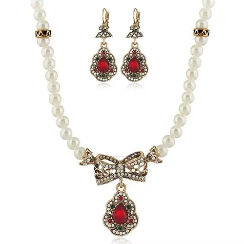 Elegant Turkish Jewellery Set Pear Jewelry White Crystal Green Wedding Necklace Earring Sets For Women Bohemian Ladies Bijoux