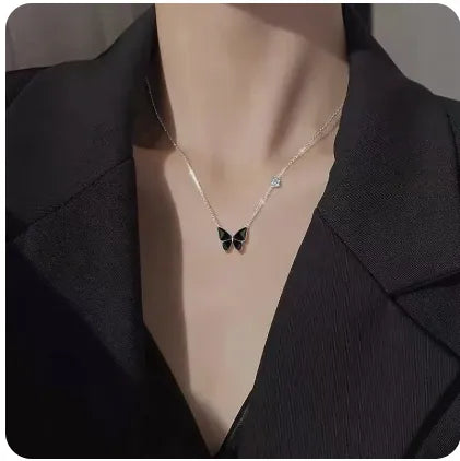 Simple Black Butterfly Pendant Necklace For Women Girl Personality Light Luxury Clavicle Chain Fashion Collar Chain